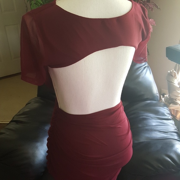 LAST 2! Wine Open Back Mini Dress - Picture 7 of 8